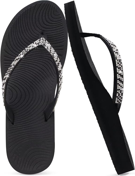 KuaiLu Women's Rhinestone Flip Flops Arch Support Yoga Mat Cushion Sandals - sugar skull costume
