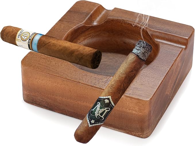 Cool Wood Cigar Ashtray for Outdoors, Luxury Ashtrays with 4 Durable Solid Slot Holder, Wooden Ash Tray for Outdoor Home Patio and Bar, Cigar Accessories for Men (Wood) - skull ashtray