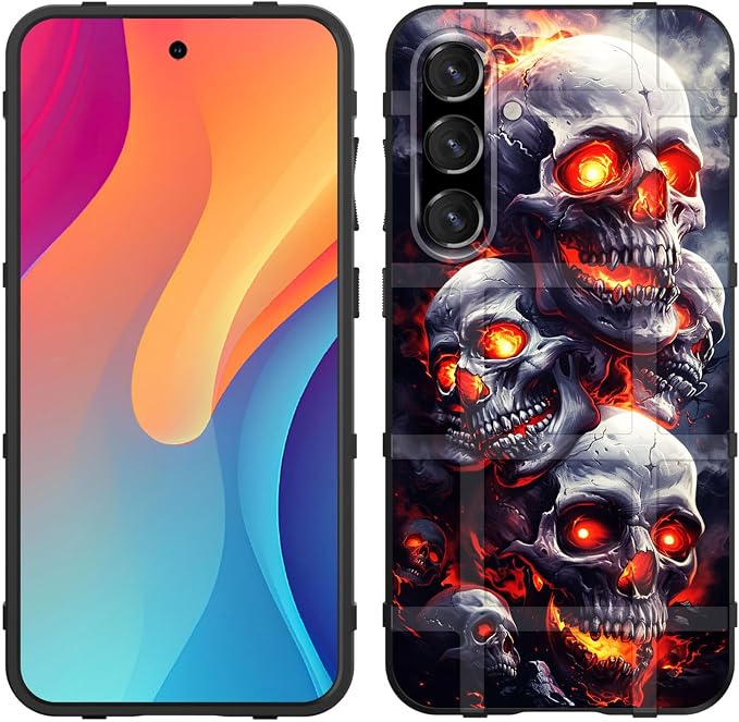 for Galaxy S24 FE Case,Fashion Shock-Absorption Flexible TPU Bumper Soft Rubber Protective Phone Case Cover for Samsung Galaxy S24 FE 6.7" 2024,Flaming Skull - Skull phone case