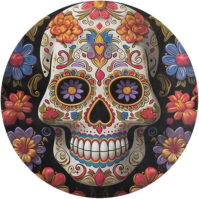 Sugar Skulls Area Rug Washable Round Rugs Non-Slip Living Room Carpet Soft Washable Bedroom Rugs Modern Coral Yoga Mat for Room Office Home Decoration Gift 80 * 80cm - skull carpet