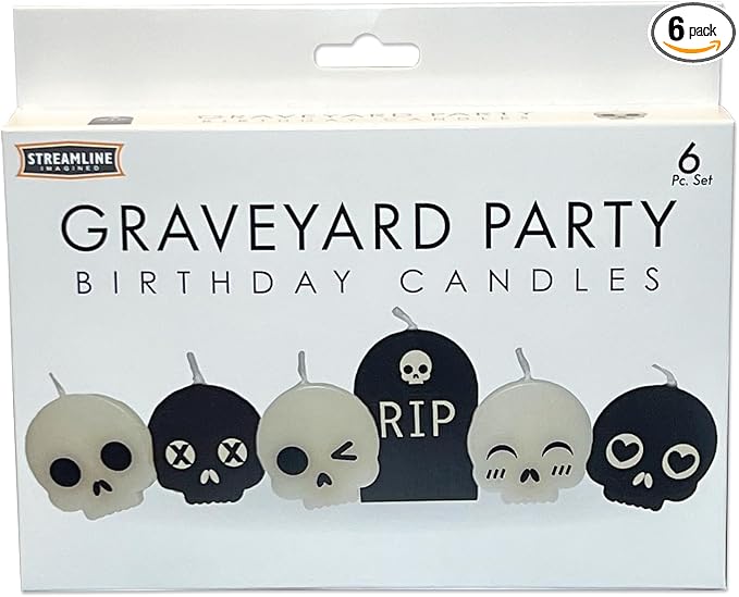 Streamline Imagined Birthday Candles, Graveyard Party, 6 Candle Pack - skull candle
