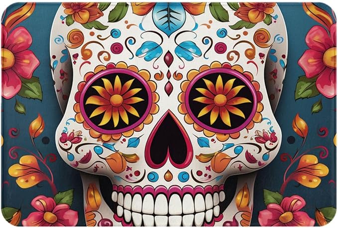 Colorful Sugar Skull Doormat 16 X 24 Inch Welcome Mat Non-Slip Absorbent Bath Rug Soft Washable Floor Mat Carpet for Kitchen Bedroom Bathroom Home Decor - skull floor mat