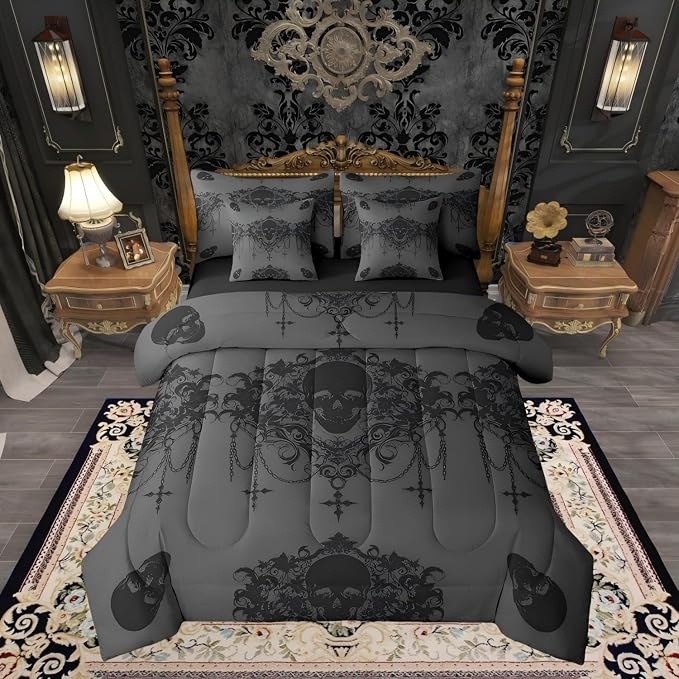 Erosebridal Gothic Goth Sugar Bed in A Bag Queen Comforter Set 7 Piece