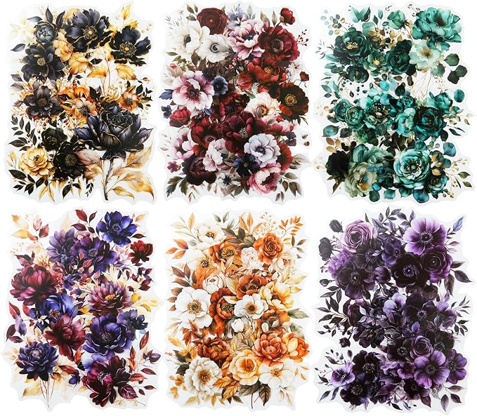 120 Pcs Gothic Floral Stickers for Scrapbooking and Journaling - skull sticker