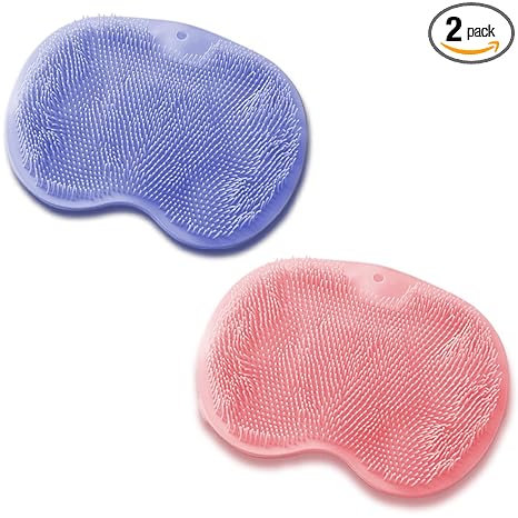 2 PCS Shower Foot & Back Scrubber Mat Hands Free Foot Massager Mat with Non-Slip Suction Cups, Wall Mounted Silicone Bathroom Wash Foot Pad Exfoliating Dead Skin Foot Brush (Pink & Purple) - skull toilet mat