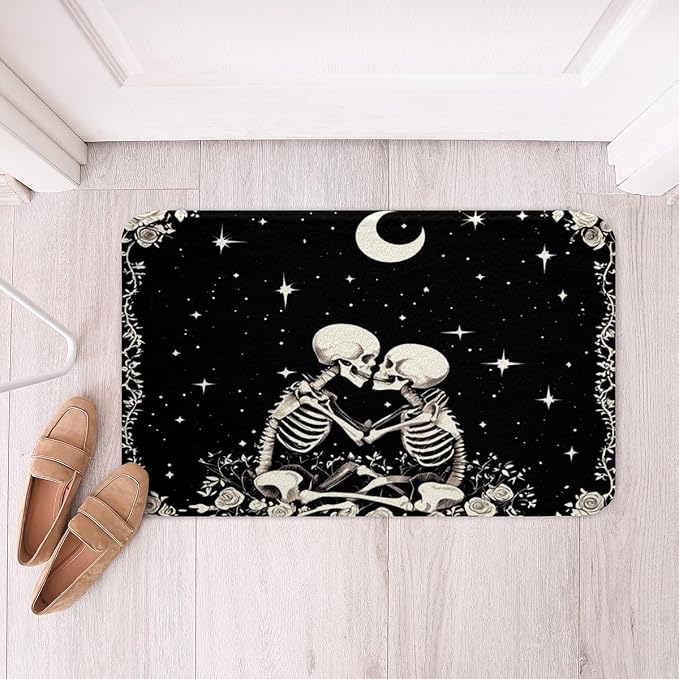jejeloiu Gothic Skull Bathroom Rugs 16"x24" Bathroom for Boys Girls Teens - skull floor mat