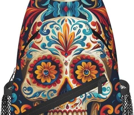 Gothic Sugar Skull Outdoor Crossbody Shoulder Bag For Unisex Young Adult Hiking Bicycling