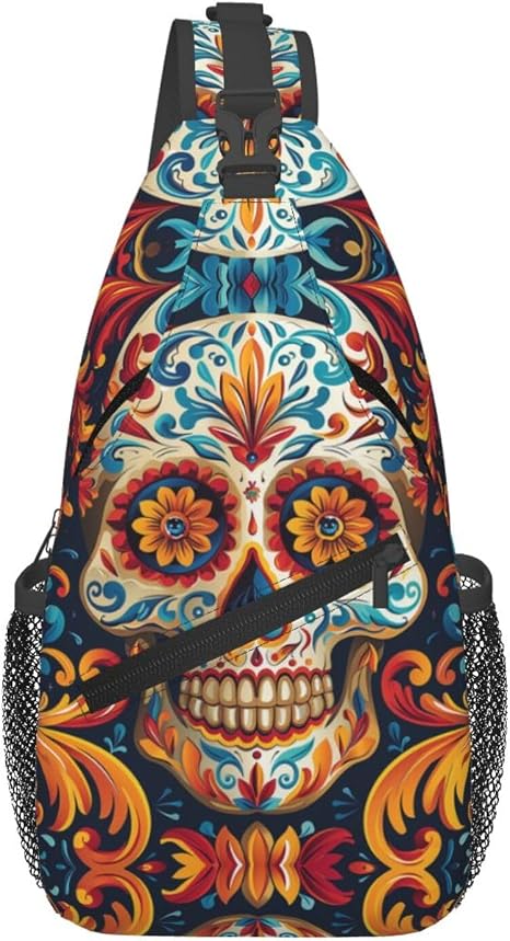 Gothic Sugar Skull Outdoor Crossbody Shoulder Bag For Unisex Young Adult Hiking Bicycling - sugar skull handbags for sale