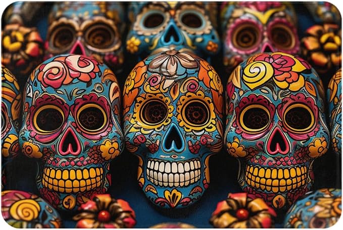 Colorful Sugar Skulls Doormat 16 X 24 Inch Welcome Mat Non-Slip Absorbent Bath Rug Soft Washable Floor Mat Carpet for Kitchen Bedroom Bathroom Home Decor - skull floor mat