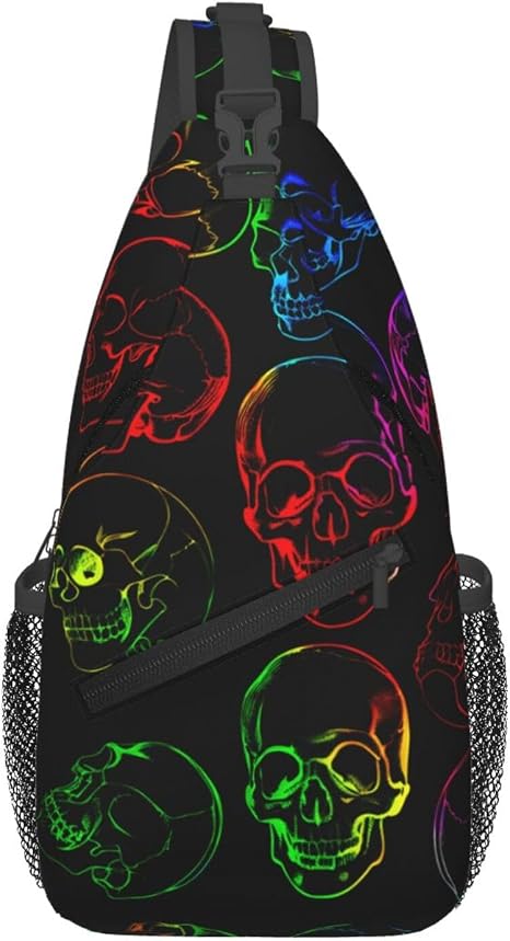 Neon Style Skull Outdoor Crossbody Shoulder Bag For Unisex Young Adult Hiking Bicycling - sugar skull handbags for sale
