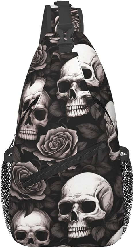 Skulls And Roses Outdoor Crossbody Shoulder Bag For Unisex Young Adult Hiking Bicycling - sugar skull handbags for sale