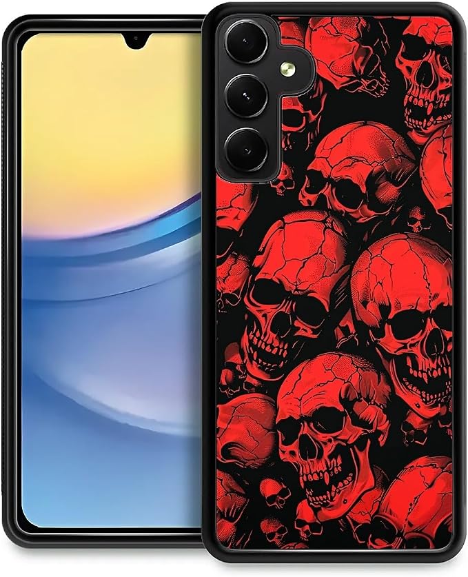 for Samsung Galaxy A15 Case, Shockproof Protective for Man Women Non-Slip for Samsung Galaxy A15 Horror Manga Style Red Skulls Crazy Pattern - Skull phone case