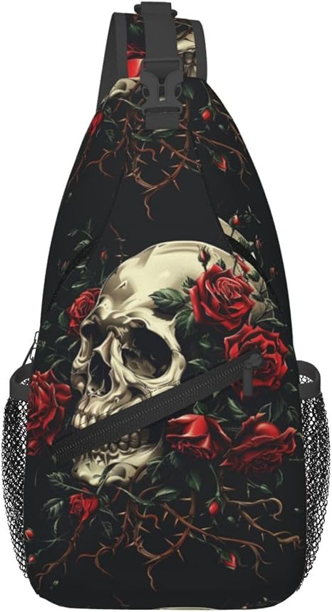 Gothic Rose Blood Skulls Outdoor Crossbody Shoulder Bag For Unisex Young Adult Hiking Bicycling - sugar skull handbags for sale
