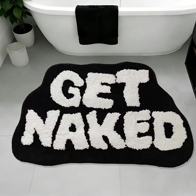 Get Naked Bath Mat, Black, 16"x29" Cool Rugs for Bedroom - skull toilet rug