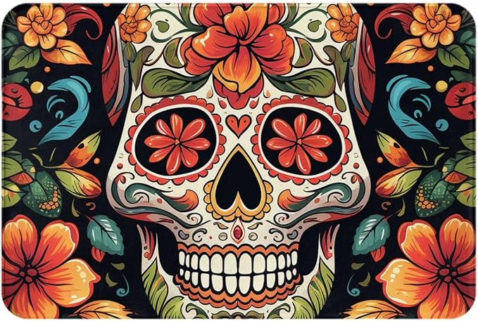 Colorful Sugar Skull Doormat 16 X 24 Inch Welcome Mat Non-Slip Absorbent Bath Rug Soft Washable Floor Mat Carpet for Kitchen Bedroom Bathroom Home Decor - skull floor mat