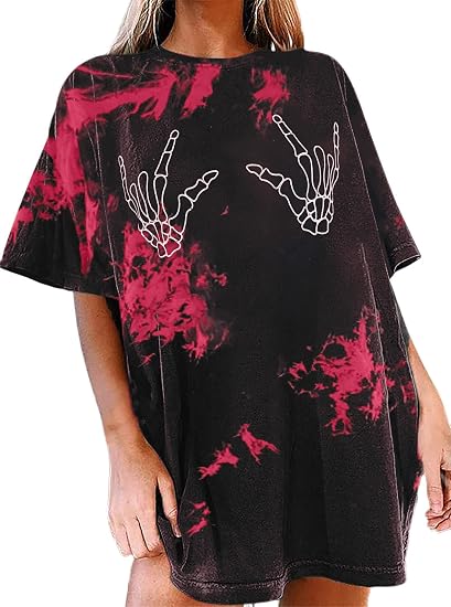 Avanova Women Graphic Letter Print Oversized T Shirt Short Sleeve Casual Summer Loose Fit Tee Top - skull tshirt
