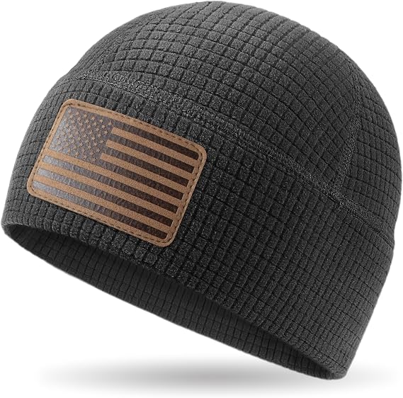 OUTDOOR SHAPING American Leather Flag Fleece Watch Cap, USA Multi-Season Army Military Tactical Beanie, Winter Warm Beanie - skull hat