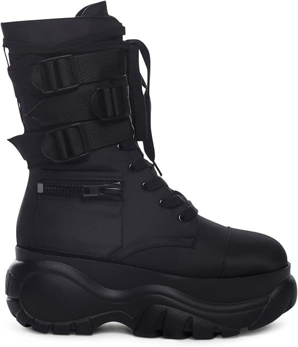 Dolls Kill Mad Hustle Pocket Combat Boots by Poster Grl – Chunky Platform Combat Boots with Zipper Pockets & Buckled Straps - sugar skull costume