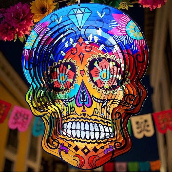 Sugar Skull Wind Spinner, Garden Decoration, Festival Decor - skull figurine