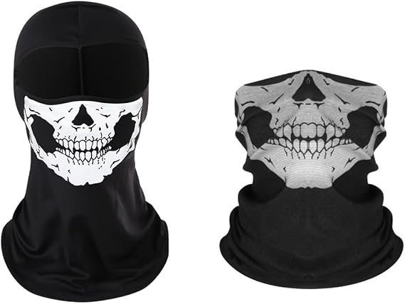 2Pcs Skull Balaclava Ghost Mask, Motorcycle Balaclavas for Men, Neck Gaiter for Men Breathable Full Face Ghosts Masks - skull helmet