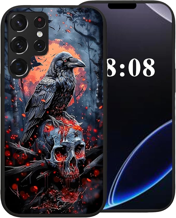 for Samsung Galaxy S25 Ultra Case,Black Soft TPU Silicone Shockproof Protection Cover Phone Case for Galaxy S25 Ultra 2025 6.8 inch Cute Amusing Pattern | Crow Skull - Skull phone case