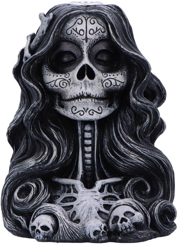 Nemesis Now Calavera’s Offering Backflow Incense Burner, Gothic Skull Smoke Fountain, Hand-Painted Mexican Skeleton Decor