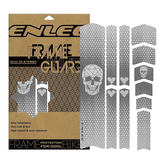 ENLEE Bike Frame Protection Tape, Non-Yellowing Bike Frame Protection Kit, High-Impact Honeycomb Microns PVC Anti-Scratch Protector for MTB/Road/Gravel Bike' Top/Down Tube, Chain Guard, Fork, 11PCS - skull sticker