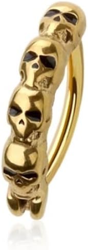 Pierced Owl 14GA 316L Stainless Steel Skull Hinged Curved Belly Ring - skull ring