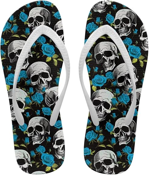 Womens Flip Flops Summer Beach Thong Sandals with Arch Support Quick Dry Beach Sandal Casual Non-Slip Bath Slippers - sugar skull costume