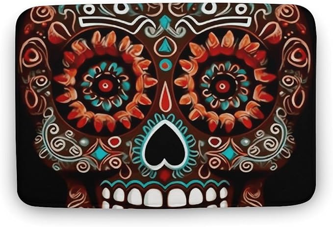 Bath Mat Super Absorbent Bath Rug Non-Slip Quick Dry Shower Mat Sugar Skulls Day of The Dead Bathroom Rug Washable Bathroom Mat for Bathroom Floor Tub and Shower 15.7"x23.6" - skull rug