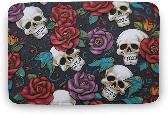 Bath Mat Super Absorbent Bath Rug Non-Slip Quick Dry Shower Mat Sugar Skull Flowers Bathroom Rug Washable Bathroom Mat for Bathroom Floor Tub and Shower 15.7"x23.6" - skull toilet mat