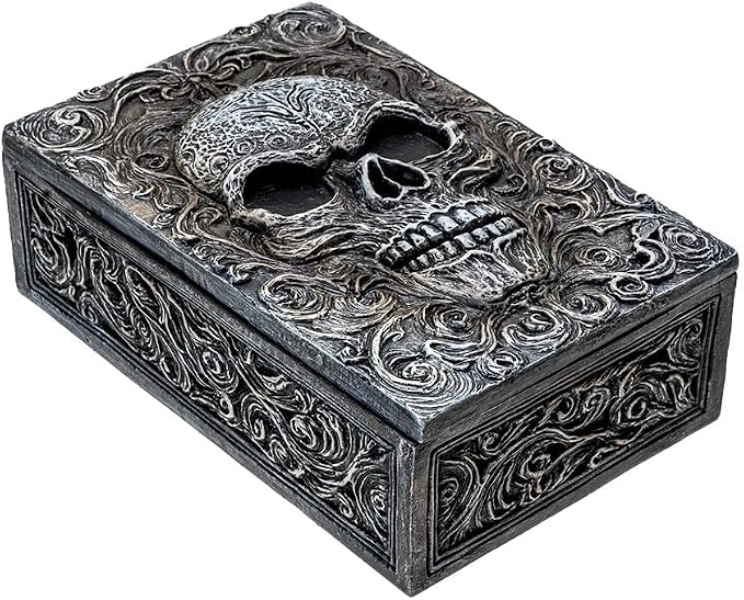 Pacific Giftware Skull Tarot Box Gothic Decorative Storage Container for Tarot Cards Jewelry Crystals or Trinkets Resin Keepsake Holder for Wiccan Occult or Alternative Home Decor 5.63″ Long