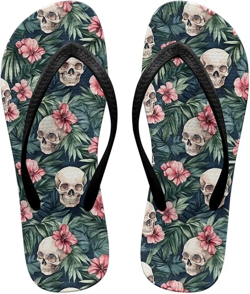 Slim Flip Flops for Women Beach Shower Shoes Basic Thong Sandals, Women's Slide Sandals Size 5-9 - sugar skull costume