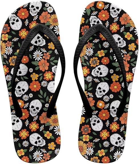 Flip Flops for Women with Arch Support Yoga Mat Comfortable Summer Beach Walking Thong Cushion Sandals - sugar skull costume