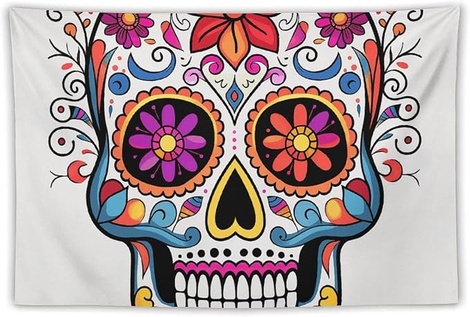 DWTJKMS Sugar Skull Tapestry Aesthetic Wall Hanging Tapestries Print Boho Tapestries Decorative Vertical Wall Carpet Vintage Poster Flag Decor for Bedroom Living Room 60"x90" - skull carpet