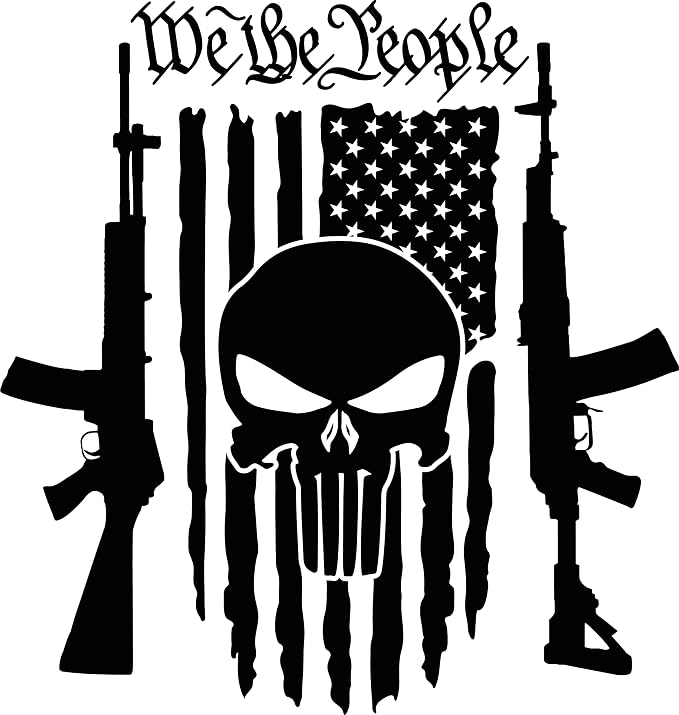 2-Pack We The People American Flag Skull Vinyl Sticker Decal Vinyl - 5 Inches - United States Patriotic Car Decals for Truck SUV Van Window Bumper Wall Laptop Waterbottle and Any Smooth Surface - skull sticker