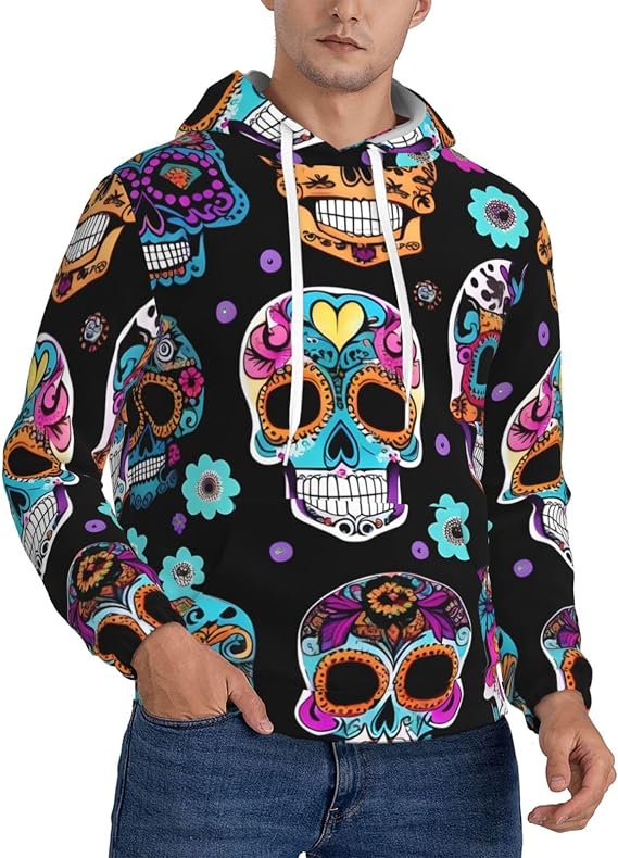 Sugar Skull Print Sweatshirt Hoodie Warm Soft Casual Men Hooded Hoodie With Pockets Moisture Wicking - skull hoodie