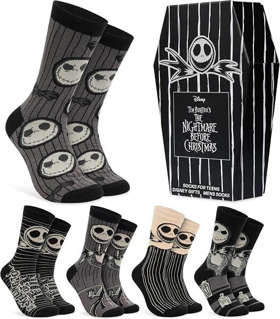 Disney Men’s Socks Gift Set, 5-Pack Cotton Blend Calf Length Socks in Gift Box, Character Designs, Novelty Gifts for Men - sugar skull costume