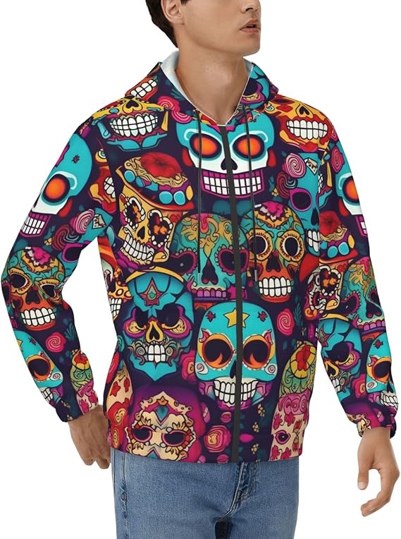 Sugar Skulls Print Big And Tall Men Hoodie Adult Sweatshirt Winter Stylish Hoodies For Men Hoodies - skull hoodie