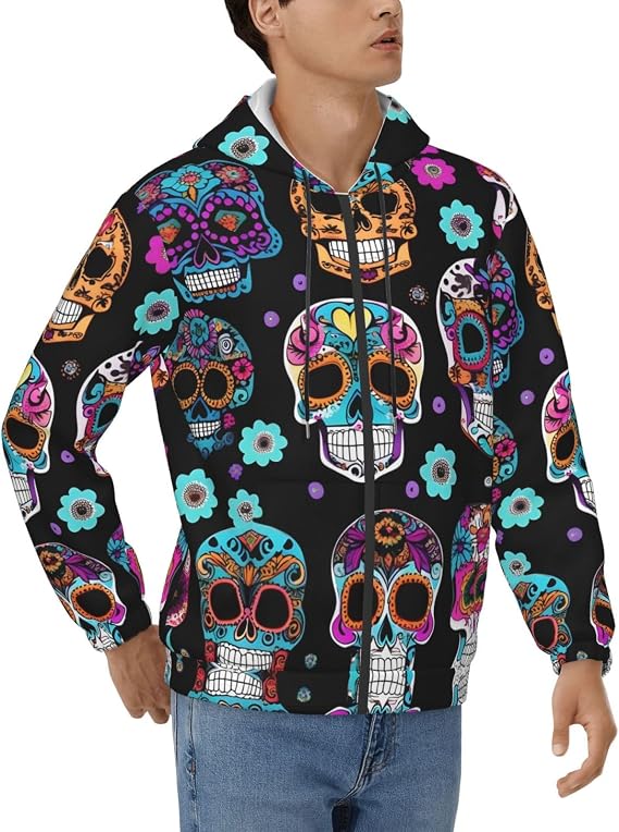 Sugar Skull Print Big And Tall Men Hoodie Adult Sweatshirt Winter Stylish Hoodies For Men Hoodies - skull hoodie