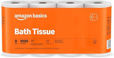 Amazon Basics 1000 Sheet 1-Ply Bath Tissue, 8 Rolls, Septic Safe - skull toilet paper