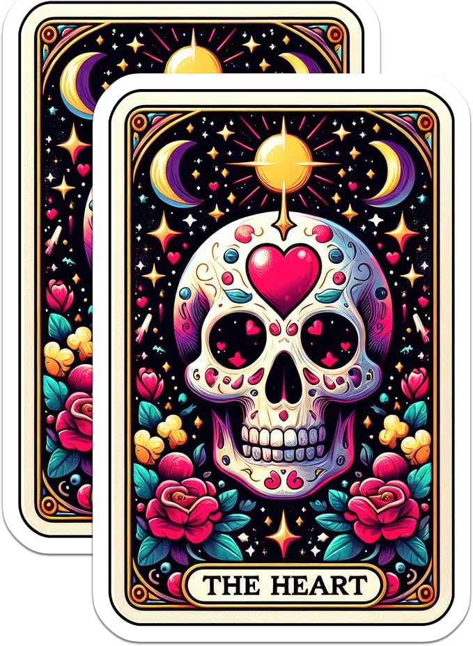 (2 Pack) Sugar Skull Art Stickers - Colorful Skull Art - Vibrant Skull Decorations - 5" On Longest Side - Sticks to Smooth Flat Surfaces - Made in USA - BMCS5427 - skull sticker
