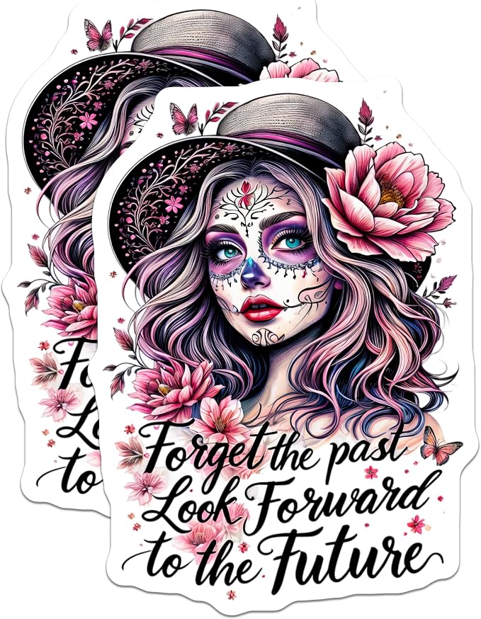 (2 Pack) Sugar Skull Girl Stickers - Inspirational Quotes Stickers - Skull Art Stickers - 5" On Longest Side - Sticks to Smooth Flat Surfaces - Made in USA - BMCS4635 - skull sticker