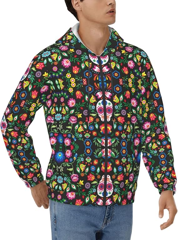 Sugar Horror Skull And Flowers Print Big And Tall Men Hoodie Adult Sweatshirt Winter Stylish Hoodies For Men Hoodies - skull hoodie