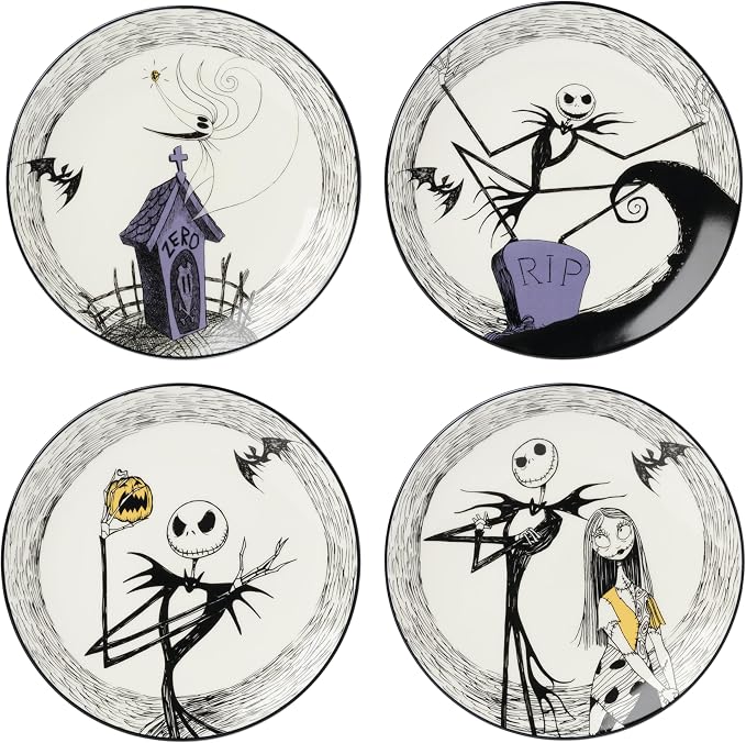 Lenox Nightmare Before Christmas Halloween Accent Plates, Appetizer Set - skull plate