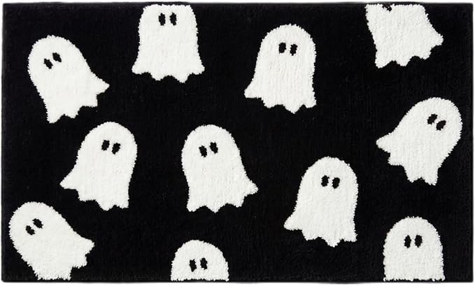 Black Ghost Bathroom Rug Spooky Halloween Bath Mat, 24 x 16 Inch
