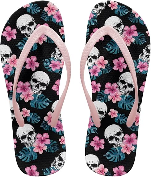 Women Flip Flop Sandals Bath Slippers Water Friendly Yoga Mat Thong Sandals Heel Pain House Slippers Indoor Outdoor - sugar skull costume