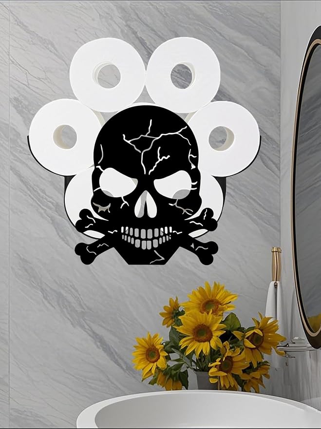 Sugar Skull Toilet Tissue Holder,Animal Paper Holders,Decorative Metal Papers Holder,Funny Toilet Animal Storage for Bathrooms,Bathroom Paper Organizer for Extra 8 Rolls Wall Mounted Art Decor - skull toilet mat