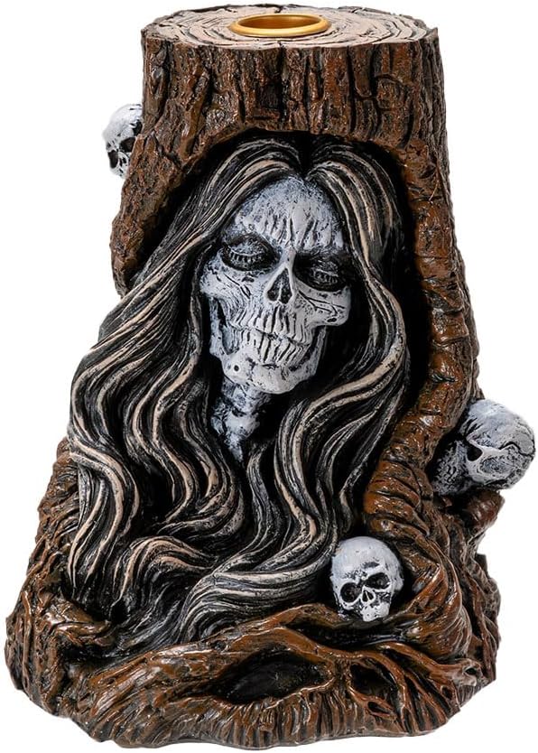 Pacific Giftware Day of the Dead Backflow Incense Burner Cascading Smoke Skeleton Senorita with Flowing Hair and Skull Design Home Decor 6" Tall - skull incense burner