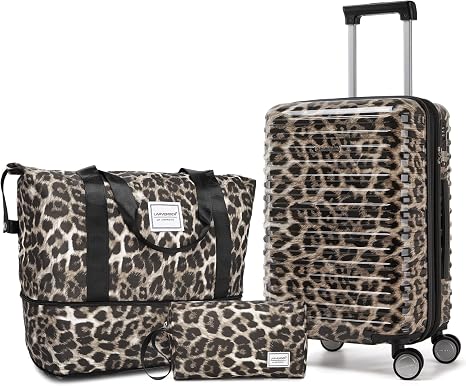 LARVENDER Expandable Carry on Luggage 20inch Suitcase with Wheels, Cheetah - skull suitcase